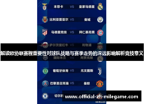 解读欧协联赛程重要性对球队战略与赛季走势的深远影响解析竞技意义 解读欧协联赛程重要性对球队战略与赛季走势的深远影响解析竞技意义